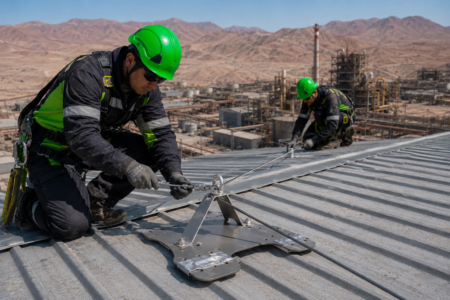 Instalación de líneas de vida en techumbre industrial en Chile